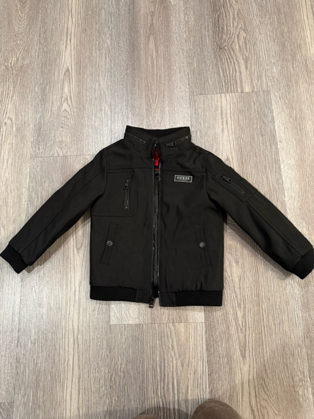 Guess Black Boys' Puffer Jacket with Red Interior Accent